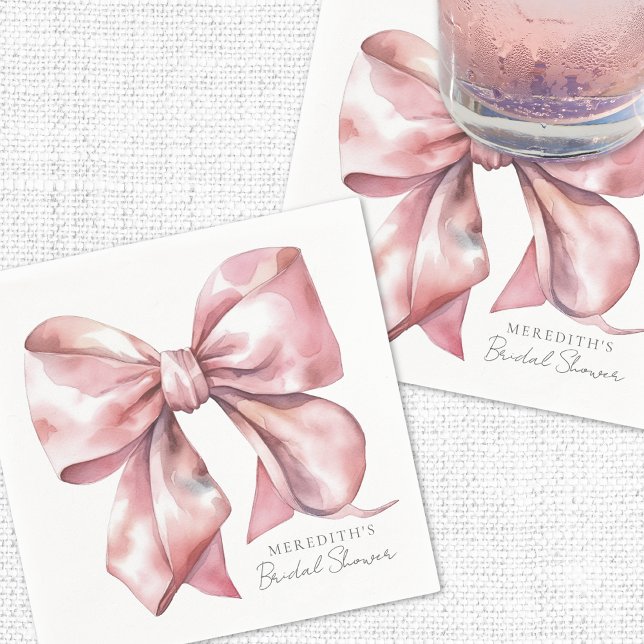 Servilleta De Papel Despedida de Soltera con Lazo Rosa Sonrojo (Blush Pink Bow Bridal Shower Napkins)