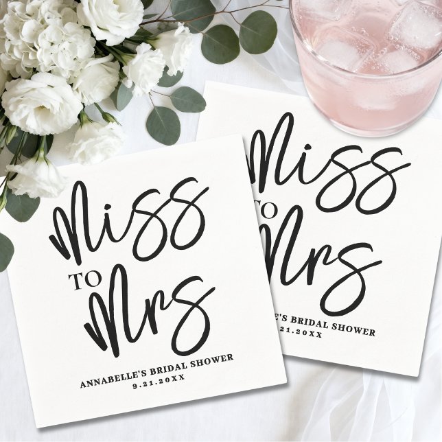 Servilleta De Papel Despedida de Soltera con Letra Simple en Blanco y  (Simple Black White Script Bridal Shower Napkins)