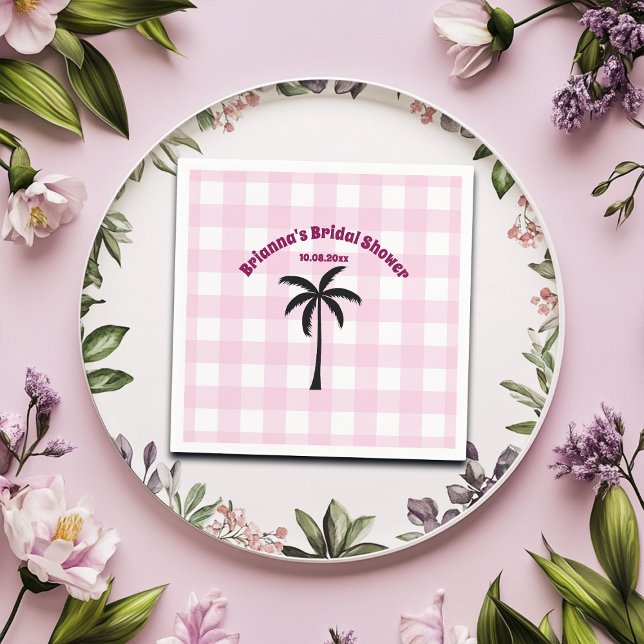 Servilleta De Papel Despedida de Soltera con palmera a cuadros rosa y  (Subido por el creador)