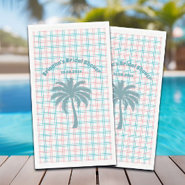 Servilleta De Papel Despedida de soltera con palmera azul rosa a cuadr