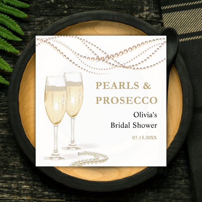 Servilleta De Papel Despedida de soltera con perlas elegantes y prosec (Pearls and Prosecco Bridal Shower Napkins )