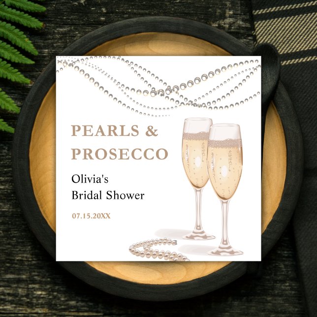 Servilleta De Papel Despedida de soltera con perlas y Prosecco elegant (Modern Elegant Pearls & Prosecco Bridal Shower Napkins )