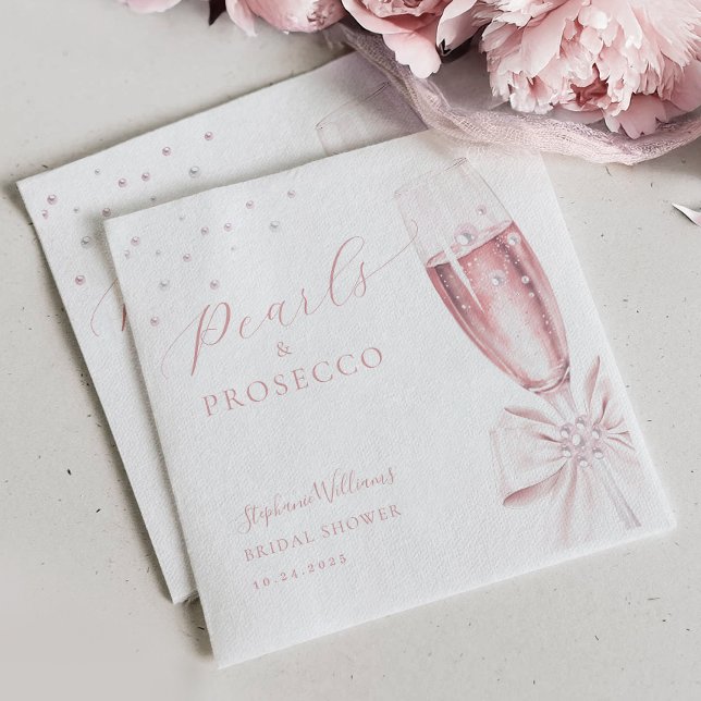 Servilleta De Papel Despedida de soltera con perlas y Prosecco rosa (Subido por el creador)
