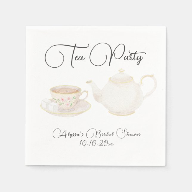 Servilleta De Papel Despedida de soltera con té al estilo acuarela (Anverso)