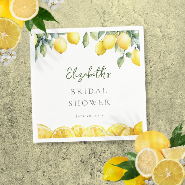 Servilleta De Papel Despedida de soltera con tema de limón amarillo ac (Watercolor Yellow Lemon Citrus Bridal Shower Napkins)