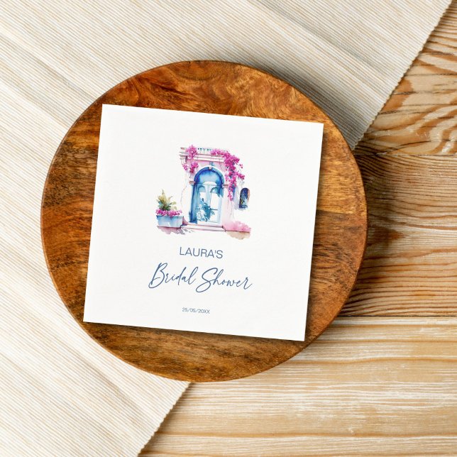 Servilleta De Papel Despedida de soltera con tema mediterráneo de buga (Bougainvillea Mediterranean themed bridal shower Napkins personalized tableware template napkins)