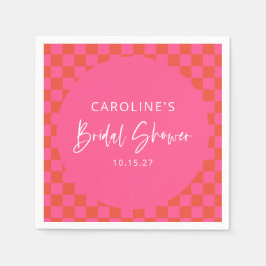 Servilleta De Papel Despedida de Soltera Cuadros Retro Naranja Rosa In