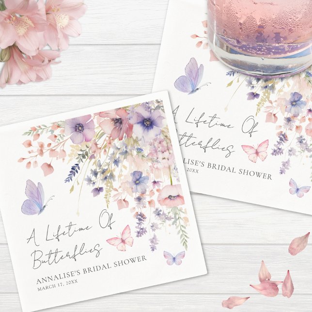 Servilleta De Papel Despedida de Soltera de Flores Silvestres y Maripo (Butterfly Wildflower Bridal Shower Napkins)