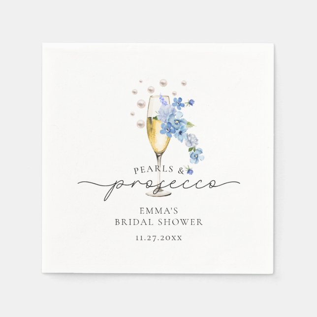 Servilleta De Papel Despedida de soltera Dusty Blue con flores, perlas (Anverso)
