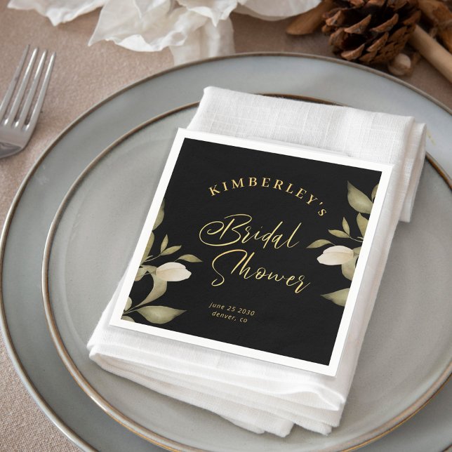 Servilleta De Papel Despedida de soltera elegante dorado negro floral (Subido por el creador)