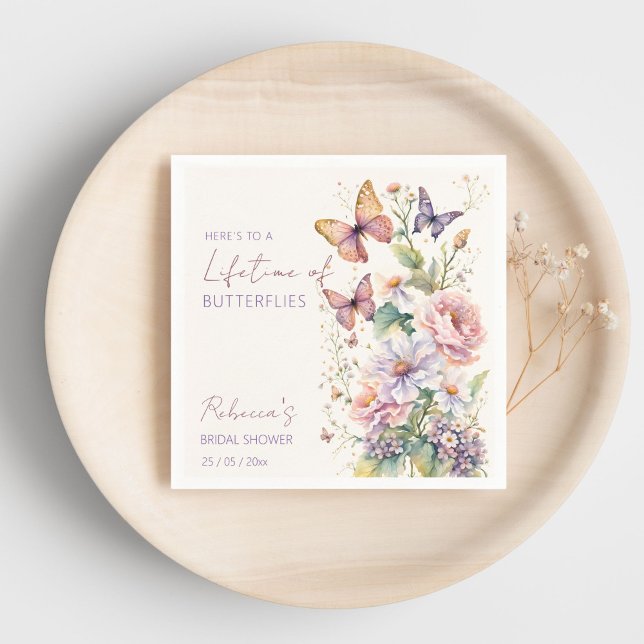 Servilleta De Papel Despedida de soltera floral de la vida de las mari (Lifetime Butterflies flower garden spring summer bridal shower template Napkins personalized decor)