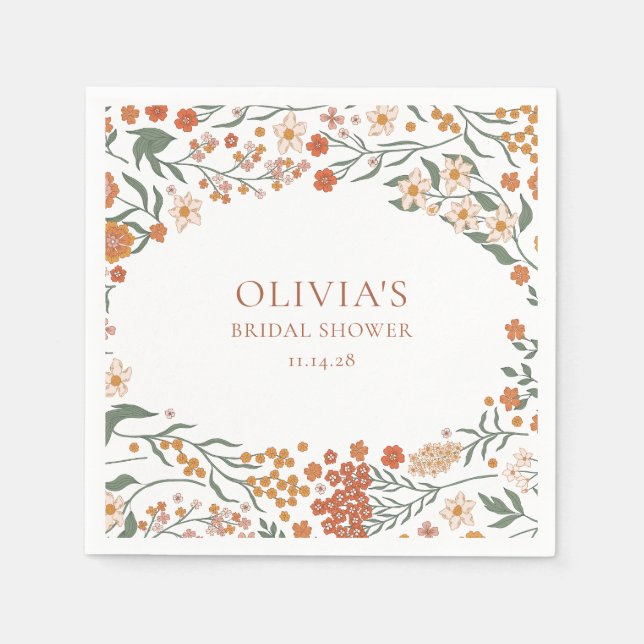 Servilleta De Papel Despedida de soltera Groovy Boho Naranja Flores Si (Anverso)