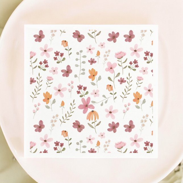 Servilleta De Papel Despedida de soltera linda boho de prado florecill (Cute boho meadow little wildflower bridal shower napkins)