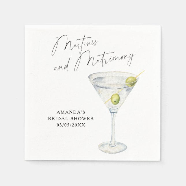 Servilleta De Papel Despedida de soltera Martinis y Matrimonio  (Anverso)