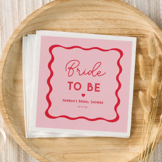 Servilleta De Papel Despedida de soltera ondulada retro rosa y roja (Subido por el creador)