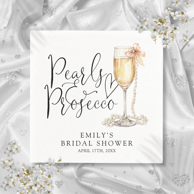 Servilleta De Papel Despedida de Soltera Perlas y Prosecco (Pearls And Prosecco Bridal Shower Napkins)