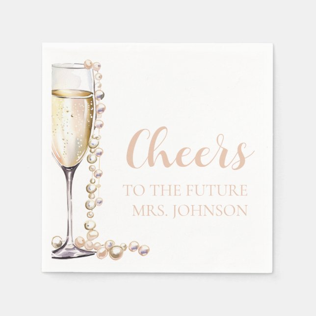 Servilleta De Papel Despedida de soltera Perlas y Prosecco Future Mrs (Anverso)