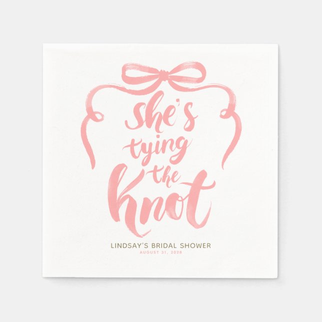 Servilleta De Papel Despedida de soltera Pink Bow She's Tying the Knot (Anverso)