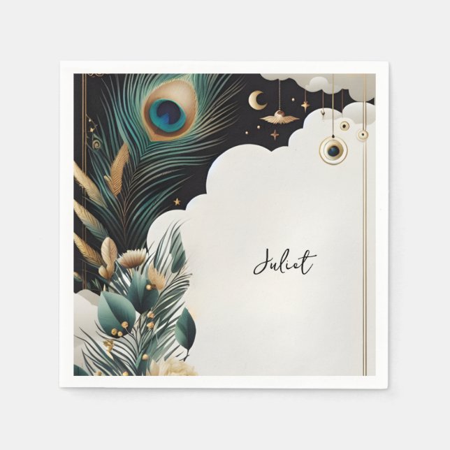 Servilleta De Papel Despedida de Soltera Rústica Asiática con Nubes y  (Anverso)