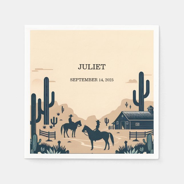 Servilleta De Papel Despedida de Soltera Vaquera Retro Rodeo Occidenta (Anverso)