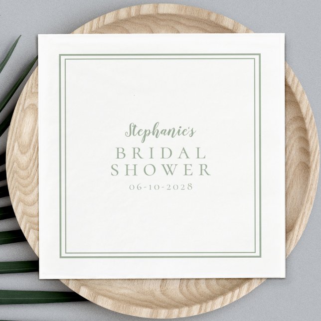 Servilleta De Papel Despedida de Soltera Verde Salvia Boda Sencilla Mo (Sage Green Bridal Shower Wedding Simple Modern Napkins)