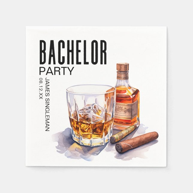 Servilleta De Papel Despedida de Soltero con Bourbon y Cigarro (Anverso)