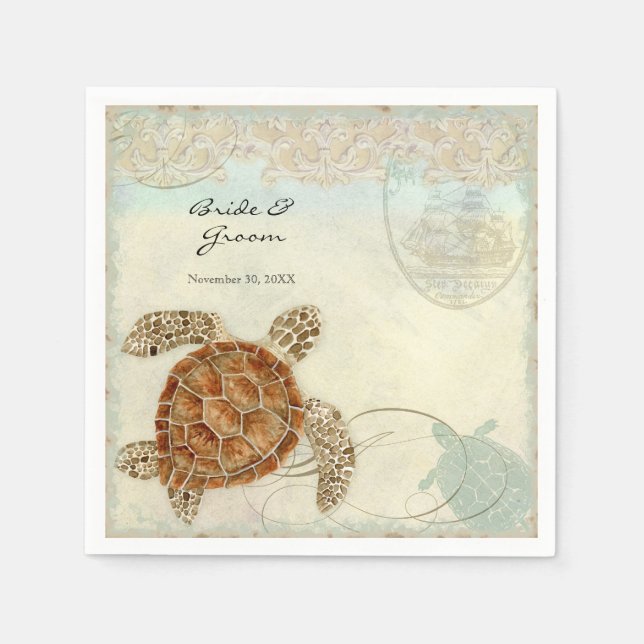 Servilleta De Papel Dessert Recepción Napkins Mar Turtle Ocean Beach (Anverso)