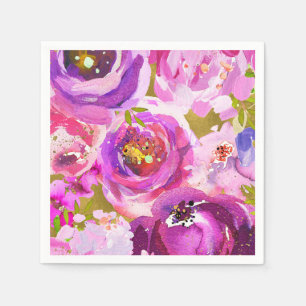 Servilleta De Papel Destellos de Rosa Purpura Dorado Floral Chic Moder