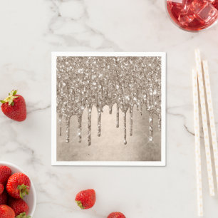Servilleta De Papel Destellos de Taupe que gotean   Lluvia de oro de c