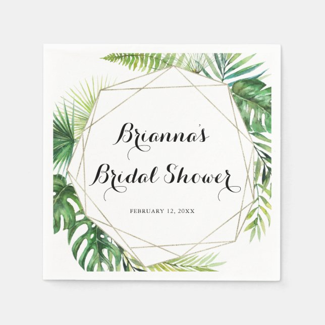 Servilleta De Papel Destino geométrico Ducha de Novias Verdes Tropical (Anverso)