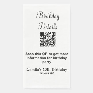 Servilleta De Papel detalles de fiesta de cumpleaños escaneados con QR