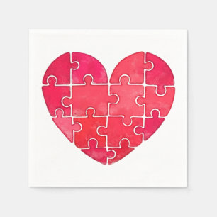 Servilleta De Papel Detalles encantadores: corazón de rompecabezas roj
