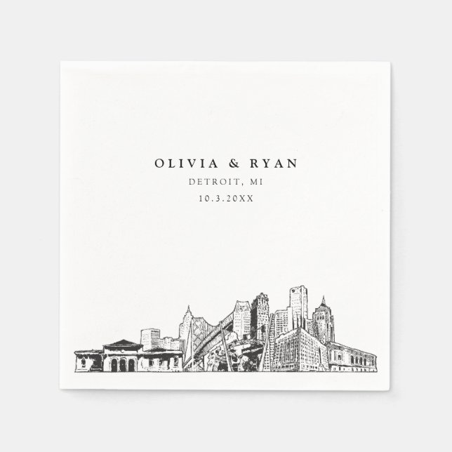 Servilleta De Papel Detroit Skyline Boda de papel Cocktail Napkin (Anverso)