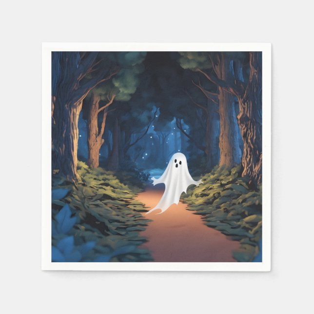 Servilleta De Papel Día de Brujas Fantasma Blanco en Bosque (Anverso)