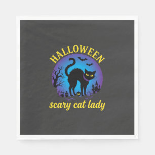 Servilleta De Papel Día de Brujas Gato Negro Señora de Gatos Espantoso