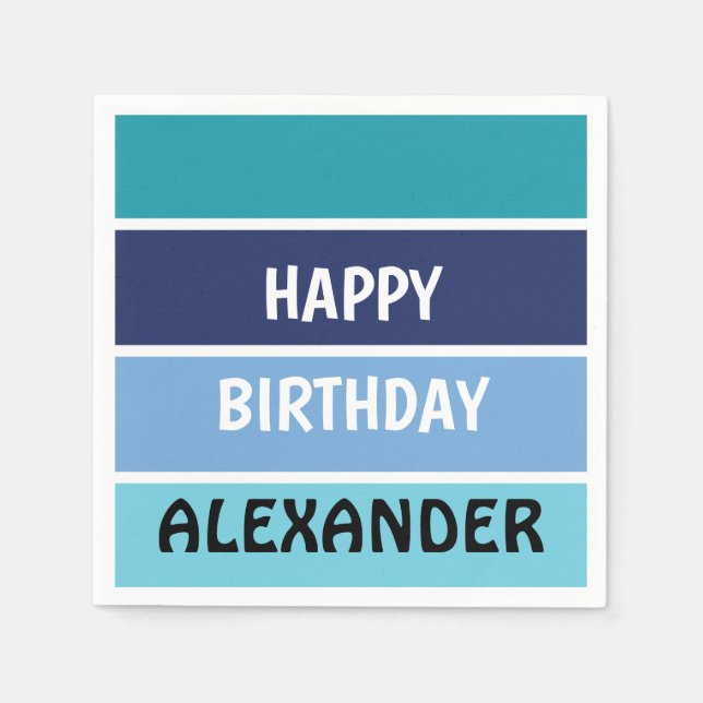 Servilleta De Papel Día de cumpleaños feliz con franjas azules (Anverso)