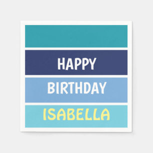 Servilleta De Papel Día de cumpleaños feliz con franjas azules