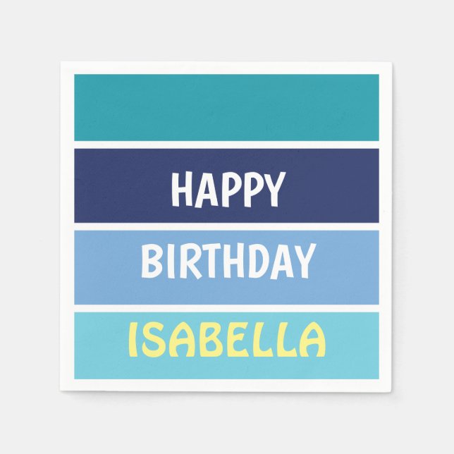 Servilleta De Papel Día de cumpleaños feliz con franjas azules (Anverso)