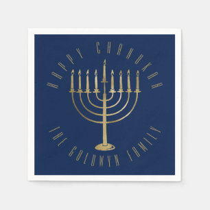 Servilleta De Papel Día de fiesta azul feliz de Menorah del oro de