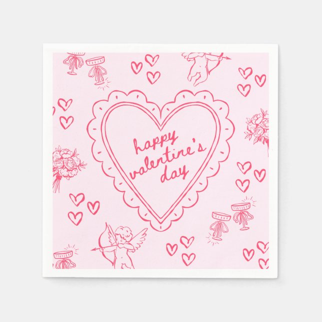 Servilleta De Papel Día de Galentines San Valentín Rosa Femenino (Anverso)