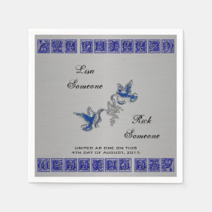 Servilleta De Papel Día de la Boda Chamelot Blue-Silver-Cocktail Napki