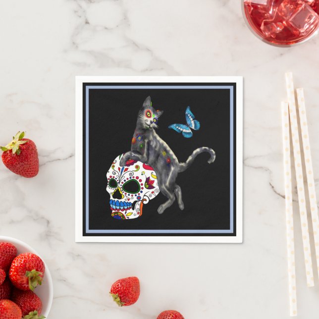 Servilleta De Papel Día De La Calavera De Azúcar De Gato Muerto Y Mari (In situ)