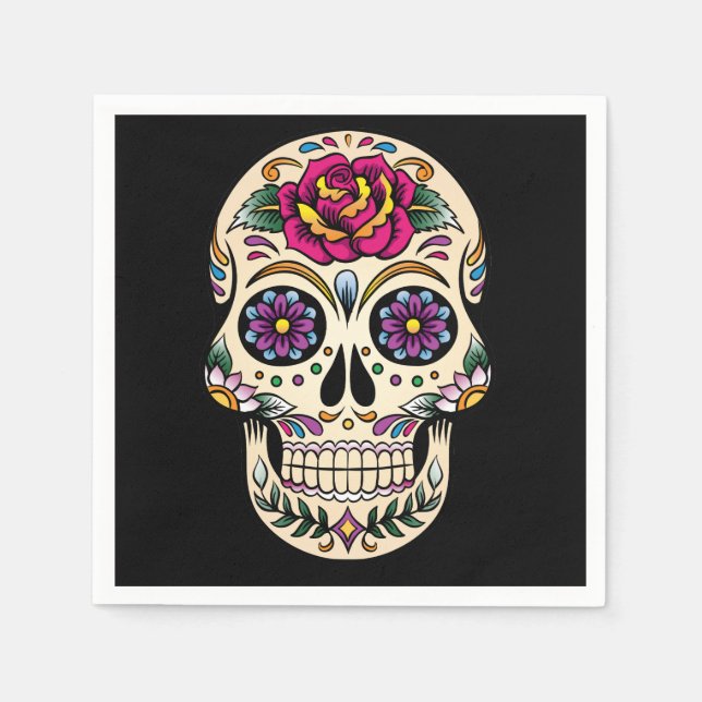 Servilleta De Papel Día de la Calavera Muerta con Rosa (Anverso)