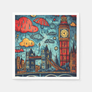 Servilleta De Papel Día de lluvias en Londres, Ilustracion de doodle c