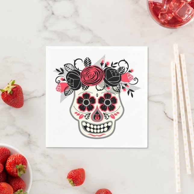 Servilleta De Papel Día de los Muertos Calavera con Rosas (In situ)