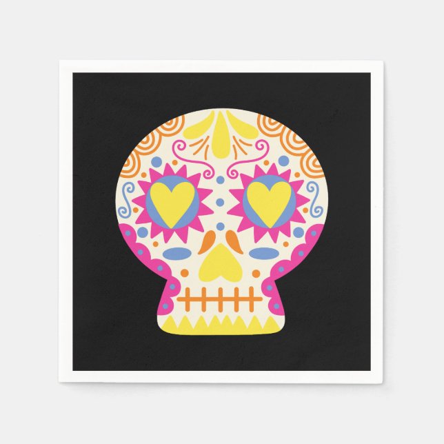 Servilleta De Papel Dia de los Muertos Fiesta Decoración Papel negro (Anverso)