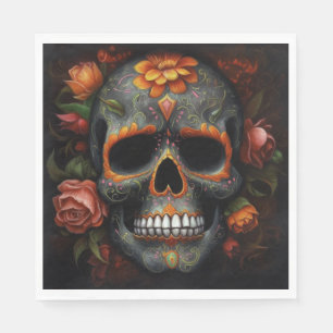 Servilleta De Papel Dia de los Muertos flor de cráneo pintada calavera