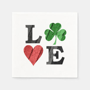 Servilleta De Papel Día de San Patricio AMOR con Corazón y Trébol