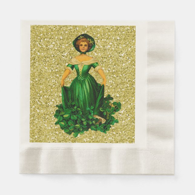Servilleta De Papel Día de San Patricio Lady Green Gown Gold Faux Purp (Anverso)