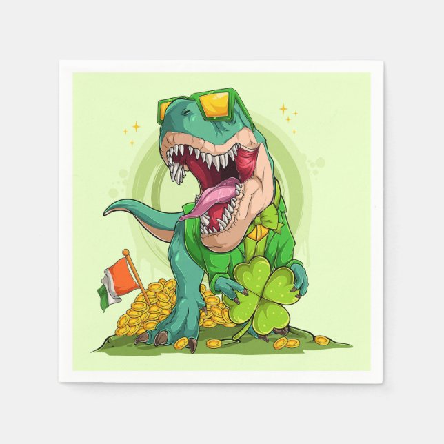 Servilleta De Papel Día de San Patricio Leprechaun T-Rex (Anverso)